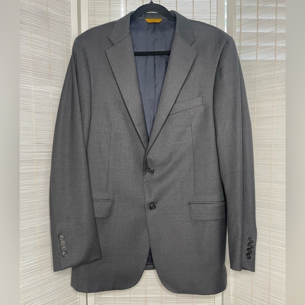 Hickey Freeman Gray Blazer Jacket Notch Lapel Two Button Wool Size 44R